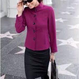 Vintage Louben Canadian wool blazer button front stand up collar purple size 14